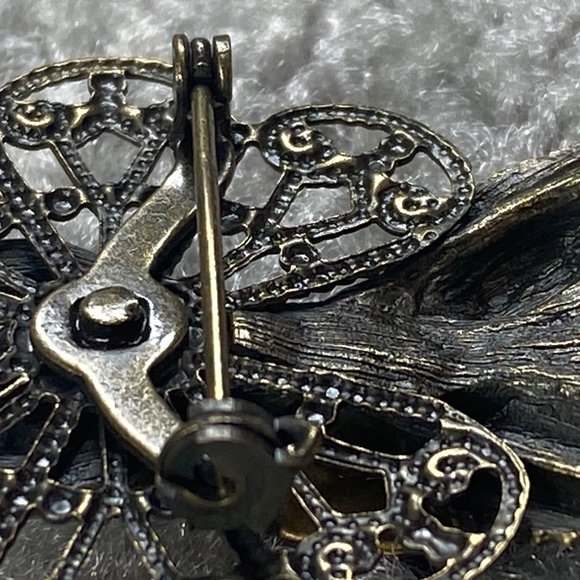 Angel Pin Brooch Marked KC Vintage Gold Tone Halo Rose Flower Guardian Christian - Picture 9 of 13